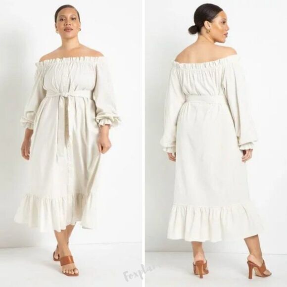 NEW Eloquii Cream Linen Maxi Day‎ Dress, size 18/20 - Picture 1 of 15